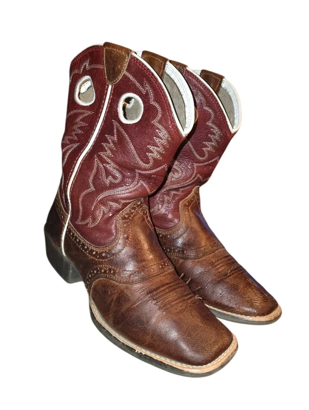 Ariat Kids Heritage Roughstock Western Cowboy Boots Tan And Cherry Sz 3